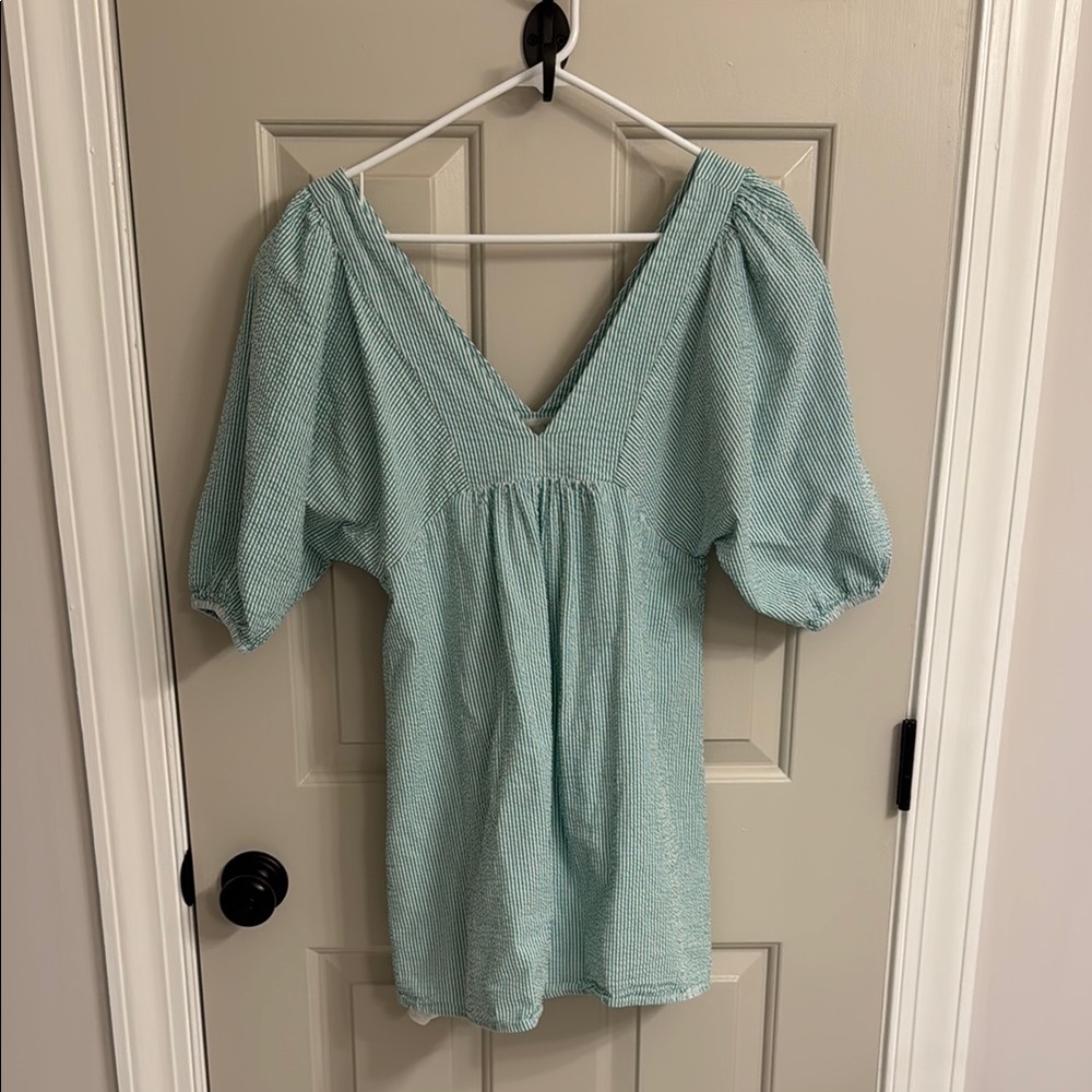 Mint Green Puff Sleeve Striped Dress Urban Outfitters